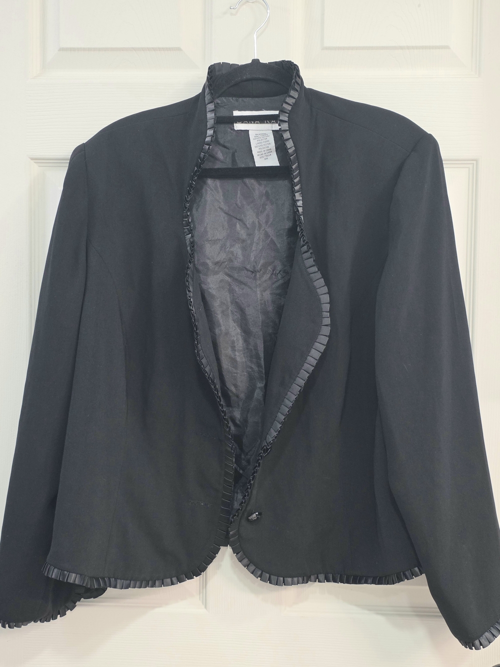 Black Women's Tailored Jacket with Silky Pleated Trim